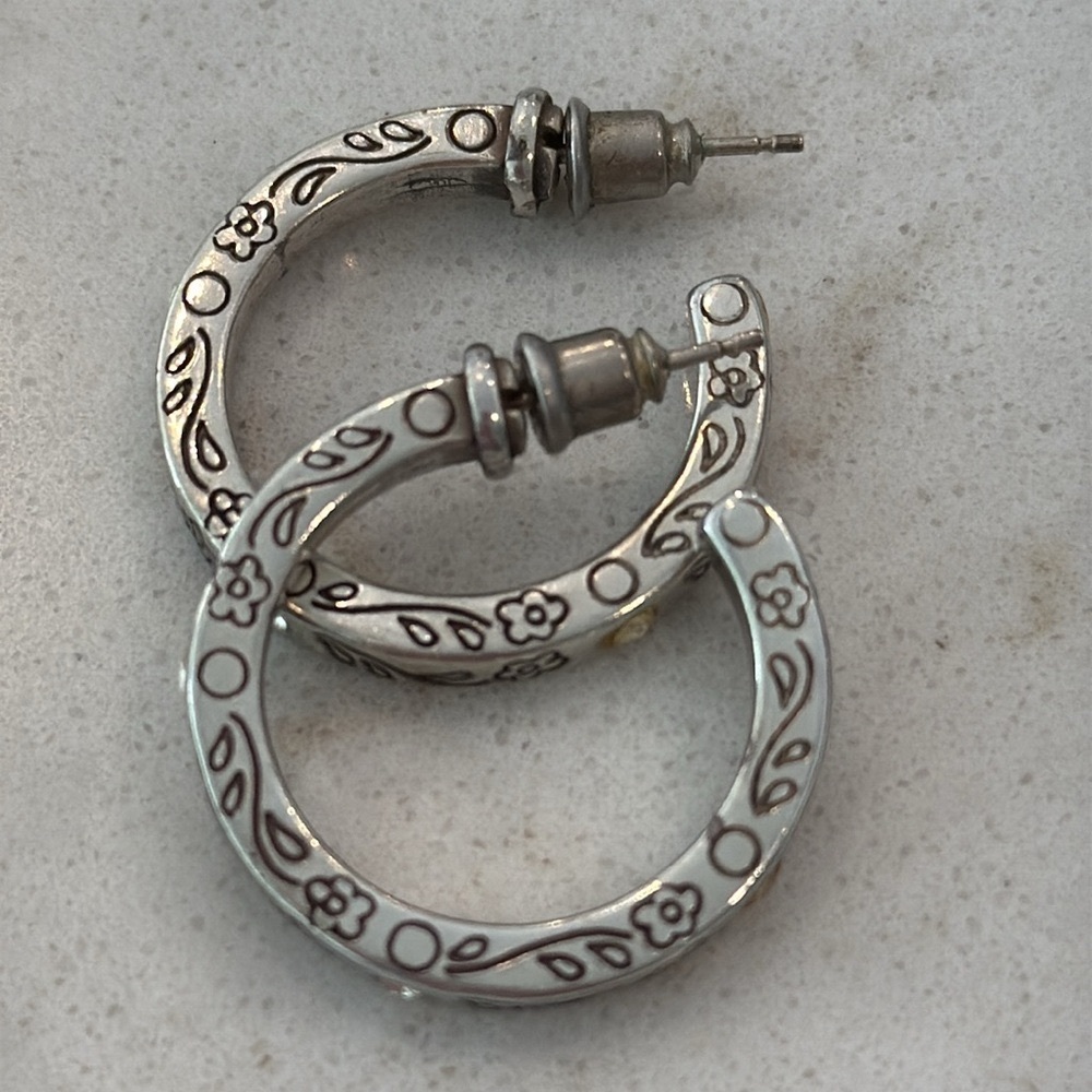 Brighton Secret of Love Vintage Retired Silver Hoop Earrings with Crystals - Picture 7 of 7